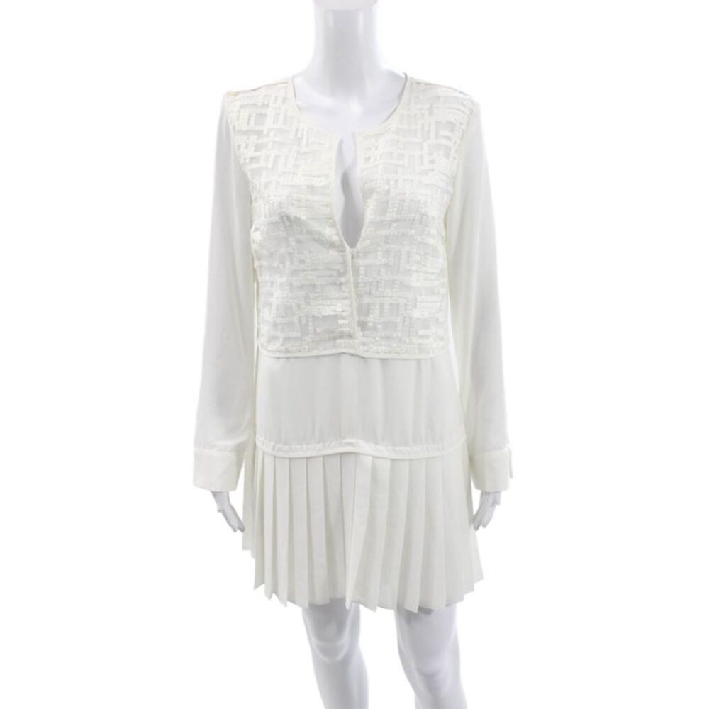 Alexis Womens Mini Geometric V-Neck Button Long Sleeve Dress White Size M